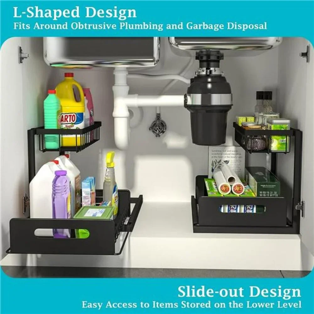 Under Sink Organizer, Pull Out Cabinet Organizer 2 Tier Slide Out Sink Cabinet